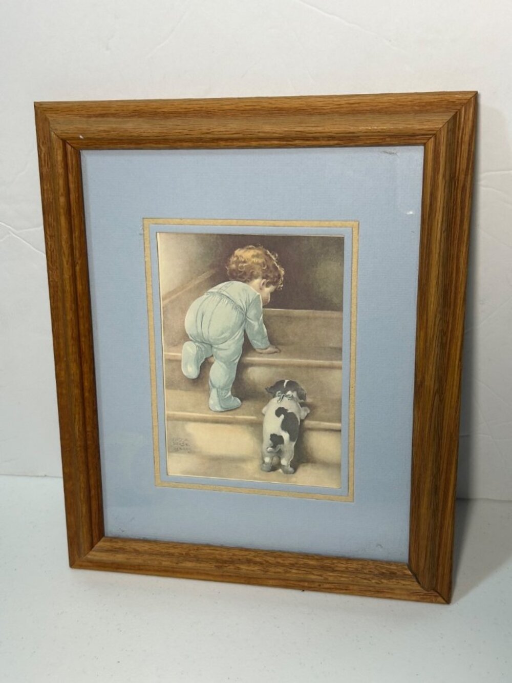 Bessie Pease Gutmann Lithograph Nighty Nite Framed Baby Boy Puppy Figi Giftware